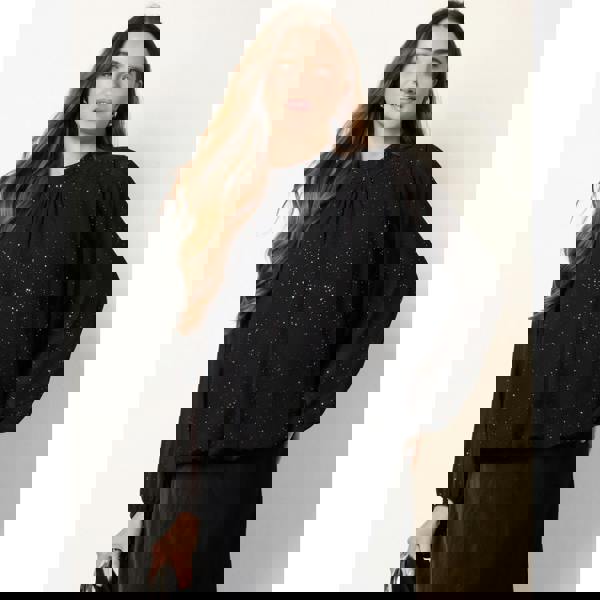 Blue Vanilla Metallic Sparkle Chiffon High Neck Puffball Top