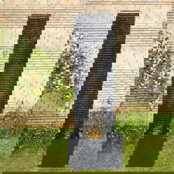 98cm H Black Rectangle Waterfall Stone Look Water Fountain with LED Light Fountains Living and Home 