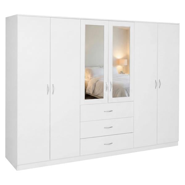 Vida Designs Riano 6 Door 3 Drawer Mirrored Wardrobe