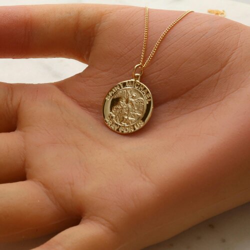 Christopher James of London 9ct Yellow Gold Plated St Michael Medal With Optional Engraving and Chain