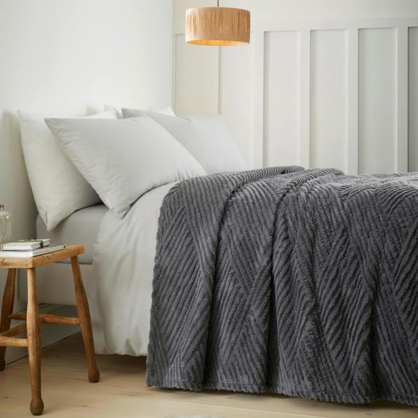 Catherine Lansfield Heat Buddy Cosy Super Thermal Blanket Bedspread Charcoal Grey
