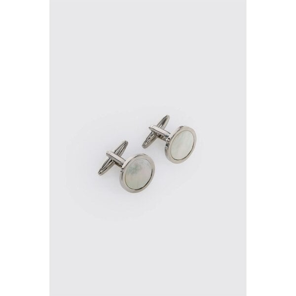 Limehaus Silver Round Mother of Pearl Cufflinks