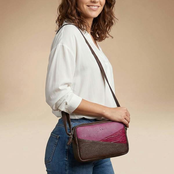 Pia All Lined Up Wine Leather Purse with Strap