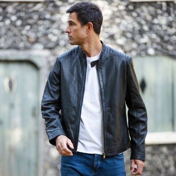 Ashwood Genuine Bubble Leather Mandarin Collar Biker Jacket: NZ-16110
