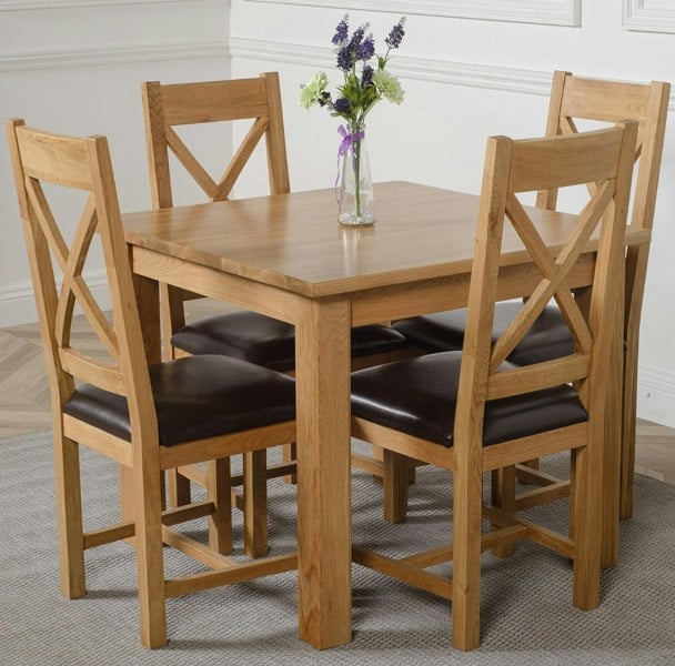 That's Furniture Oslo 90 x 90cm Small Square Oak Dining Set with Berkeley Oak Chairs