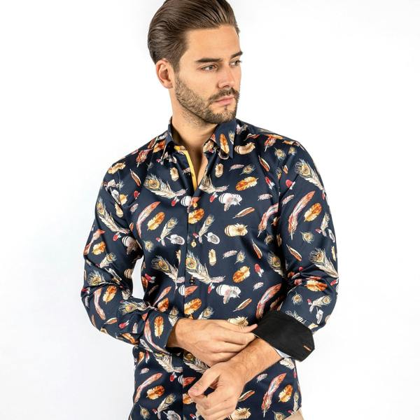 FEATHERS FLOATING PRINT SHIRT – Premium Men's Patterned Shirt by Claudio Lugli | Bold Design, Tailored Fit, Best Printed Shirts
