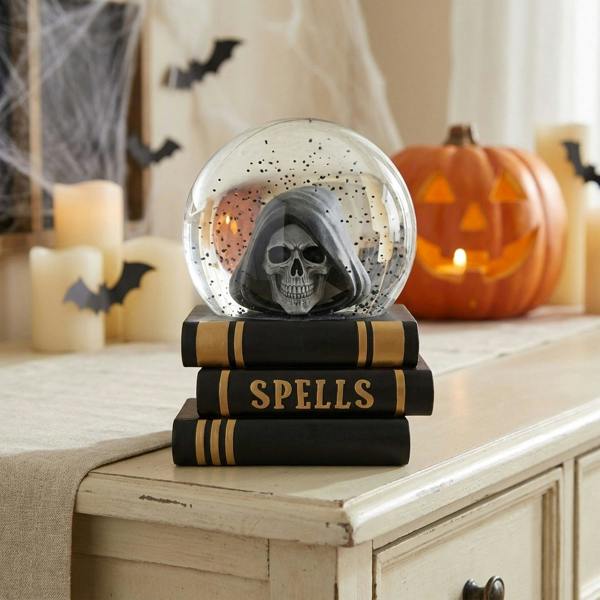 Garden Greatness Halloween Spells Skull Book Snow Globe