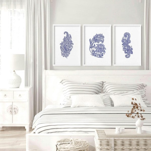 Wall hanging boho | set of 3 Paisley wall art for bedrooms