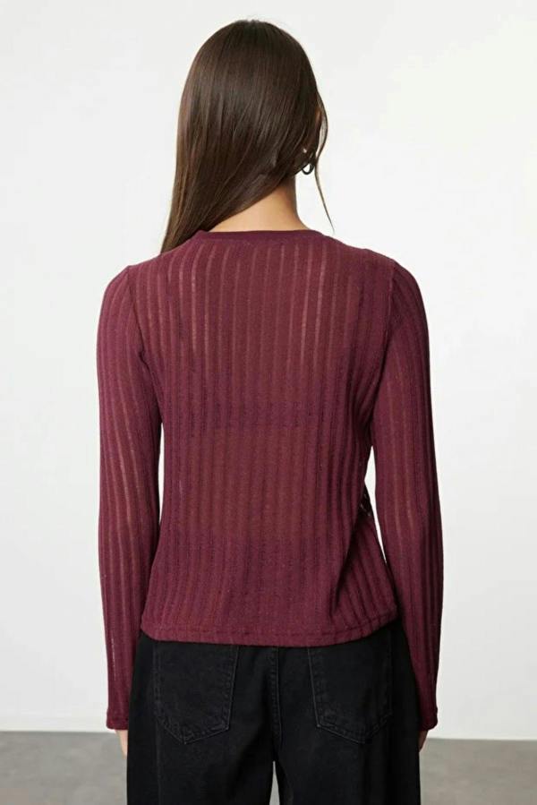 WOVCOR Transparent Crew Neck Knit Blouse