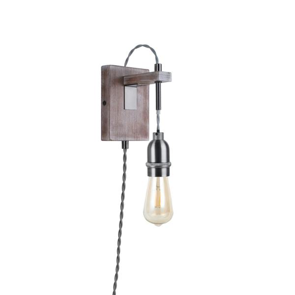 Pagazzi Lighting Kai 1 Light Rustic Grey Plug-In Wall Light with Switch Cable