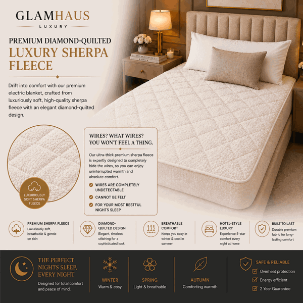 GlamHaus Prestige Electric Blanket King Size With 9 Body Settings, 9 Feet Settings, 9 Full Body Settings, 10 Timer Settings