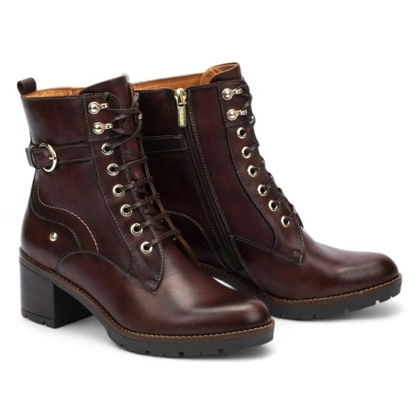 Pikolinos Llanes - Women’s Caoba Brown Leather Mid-Heel Ankle Boots