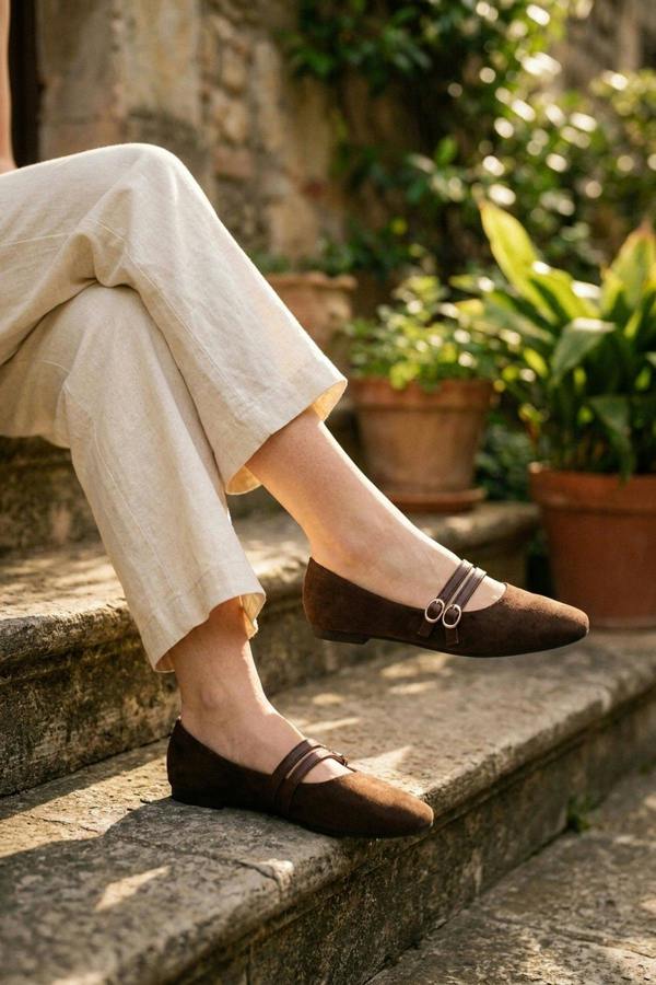 ikrush Saoirse Faux Suede Double Buckle Strap Ballet Flats