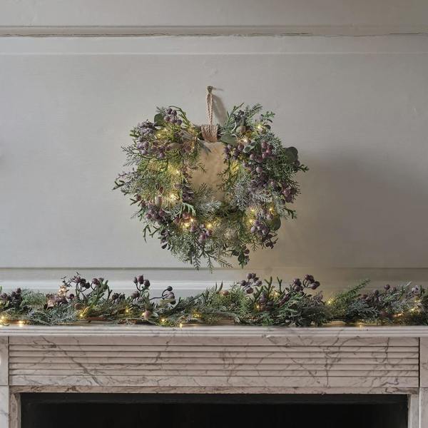 Pre-Lit Purple Berry Heart Wreath