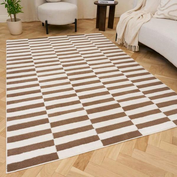 Brown Striped Rug Hypoallergenic &amp; Flame Resistant 