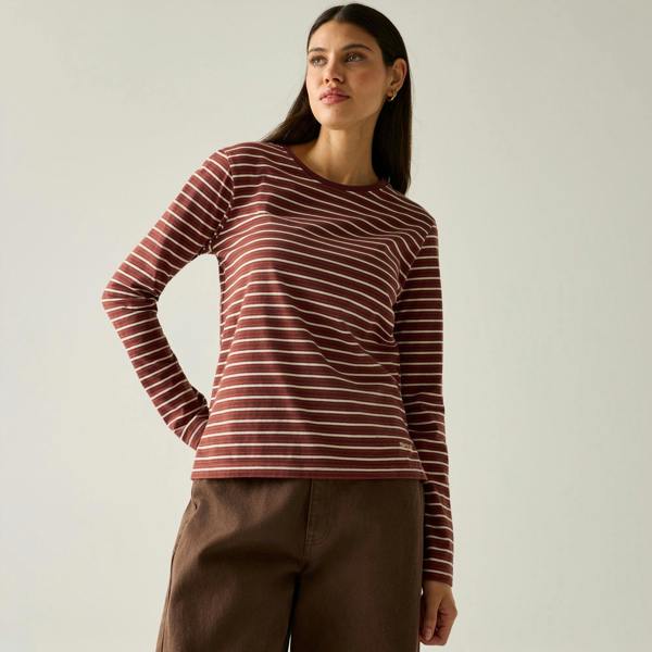 Regatta Womens/Ladies Federica Stripe Long-Sleeved T-Shirt - Dark Cherry/Light Vanilla/Brick - 