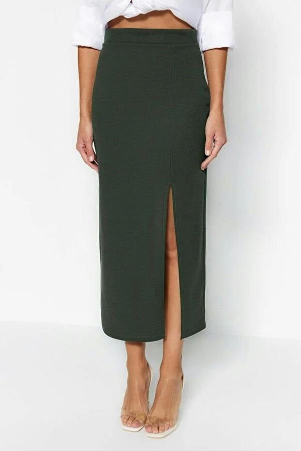 WOVCOR Maxi High Waist Knit Skirt with Slit Detail