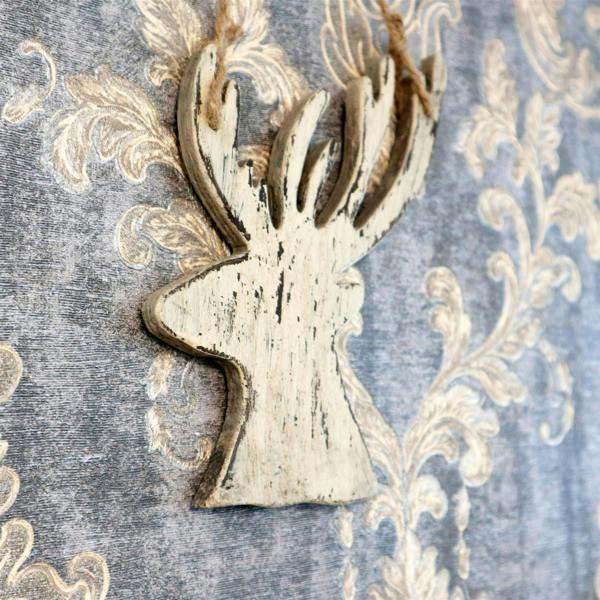 26cm Cream Christmas Wooden Hanging Deer Wall Decoration for Home and Office Seasonal Indoor Decor image 3