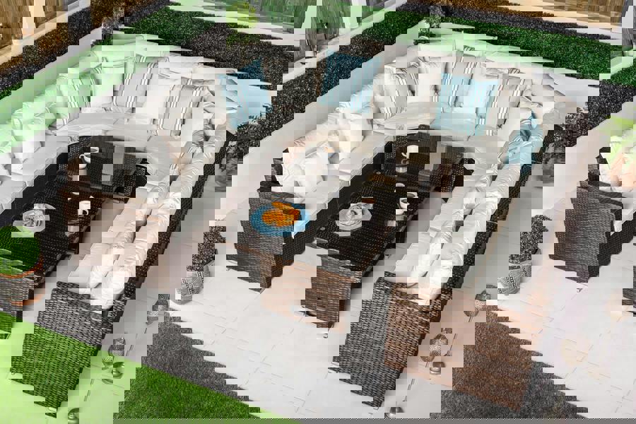 Giardino Santorini 7 Seat Modular Sofa Rattan Garden Furniture Set Outdoor Height Adjustable Coffee Table