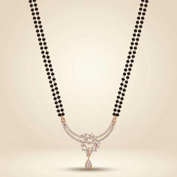 The Colourful Aura Rose Gold CZ Crystal Floral Wreath Mangalsutra Black Bead Necklace
