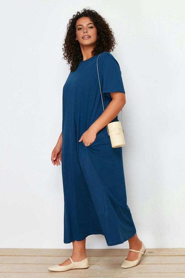 WOVCOR Midi 100% Cotton Knitted T-shirt Dress