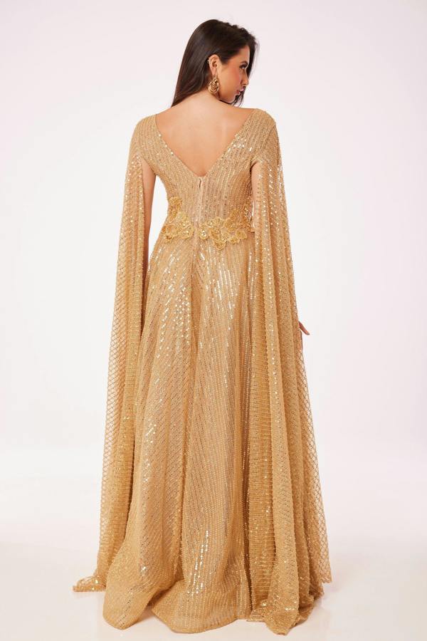 LuvForever Gold Drape Sleeve Maxi Dress