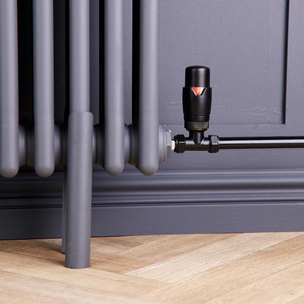 Flode Straight Round Thermostatic TRV & Lockshield | 15mm x 1/2″ | Satin Black