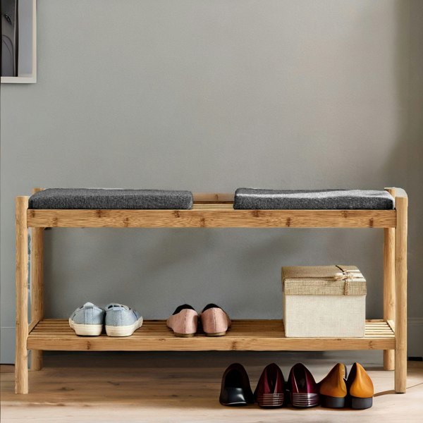 Rafaelo Mobilia Bamboo Shoe Storage Bench With 2 Cushioned Seat