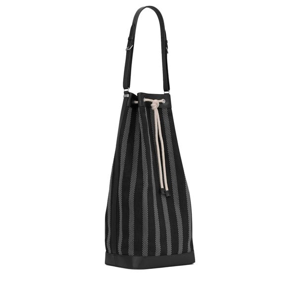 Saint Laurent long bucket bag in black and grey woven canvas
