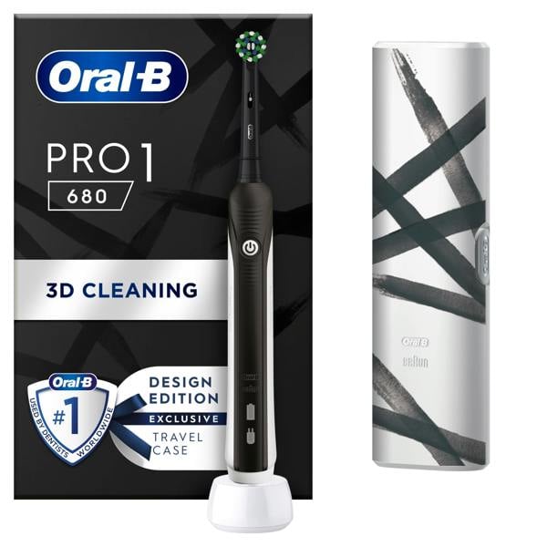 Oral-B Pro Series 1 680 Cross Action Electric Toothbrush - Black with Striking Design Carry Case
