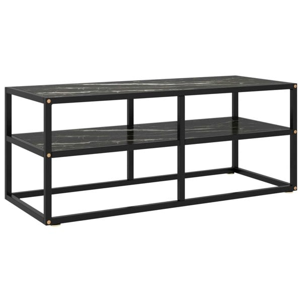 Berkfield TV Cabinet Black with Black Marble Glass 100x40x40 cm