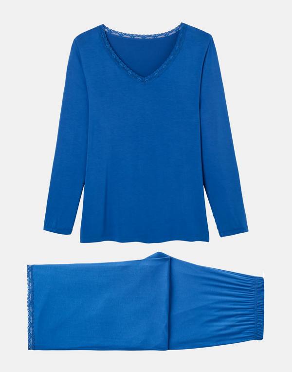 British Boxers Women's Bamboo Lace Relaxed Pyjama Set – Blue Moon