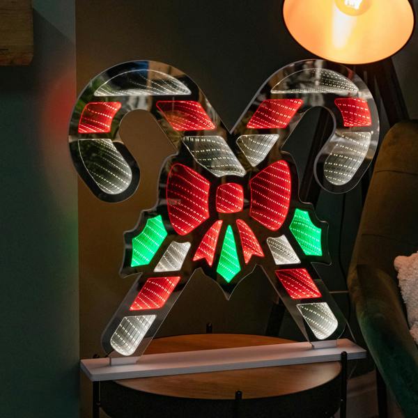 Samuel Alexander 60cm Infinity Light up Candy Canes Display Christmas Decoration with Multi-Coloured LEDs on Base