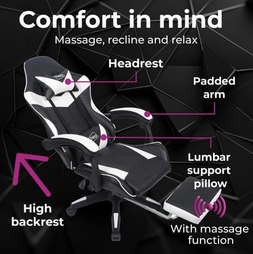Neo White & Black PU Leather Gaming Chair with Footrest