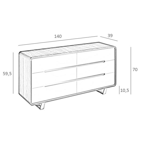 Angel Cerdá Chest of Drawers White Wood, Walnut and Chromed Steel 7106