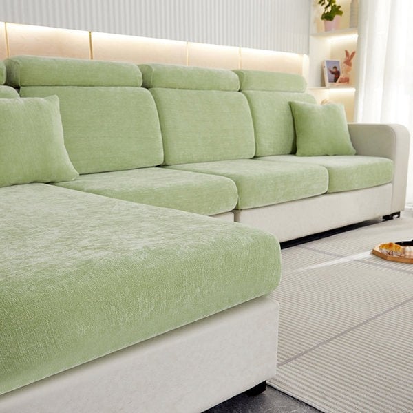 Anyhouz Anyseat Sofa Cover Mint Green L-Shape Polyester Chenille Thick Stretchable Cushion For Living Room Enlarge Size Medium