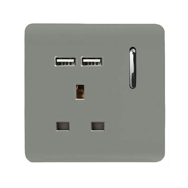 Trendi Switch 1 Gang USB 2100mA Plug Socket in Light Grey