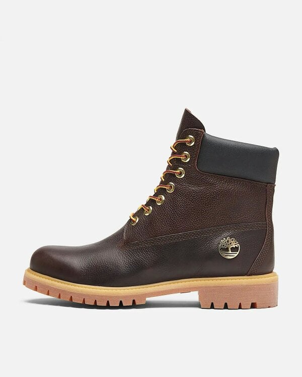 Timberland Mens Premium 6 Inch Full Grain Leather Waterproof Boot - Dark Brown/Black