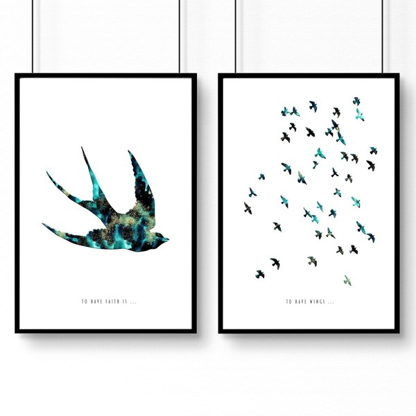 Hallway art | Set of 2 Flying birds wall art prints