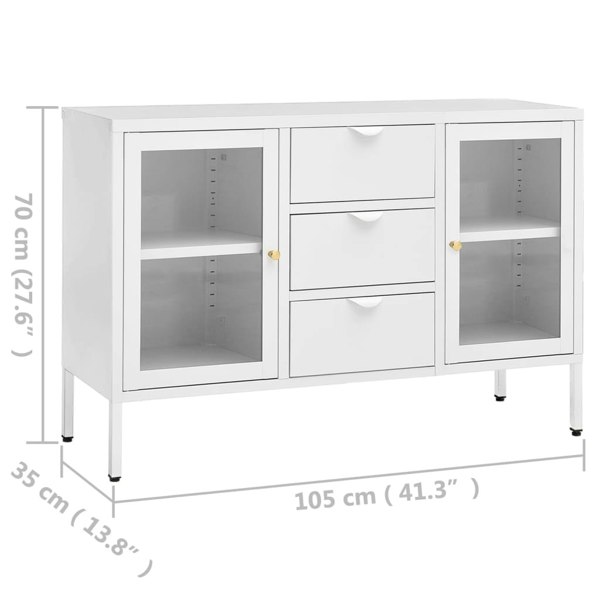 Berkfield Sideboard White 105x35x70 cm Steel and Tempered Glass