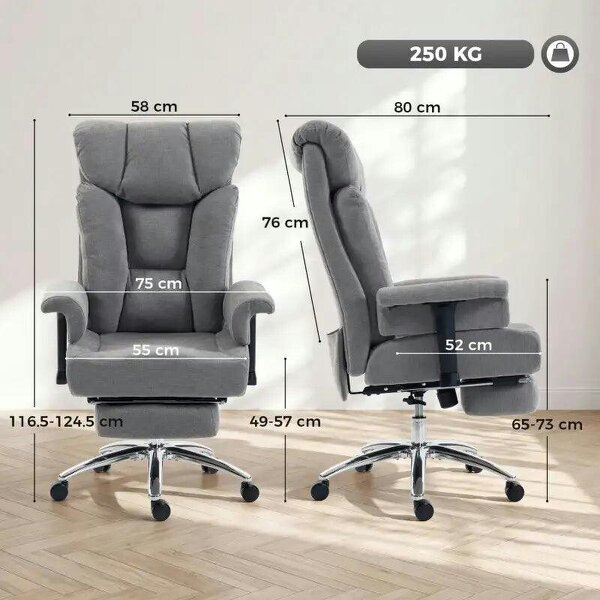Big and Tall Office Chair, 250 kg Heavy Duty Executive Desk Chair with Adjustable Armrests and High Back, Dark Grey