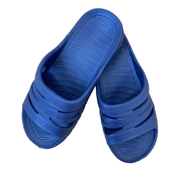 Simply Swim navy unisex pool shoes: royal blue rubber slides with textured soles and adjustable straps