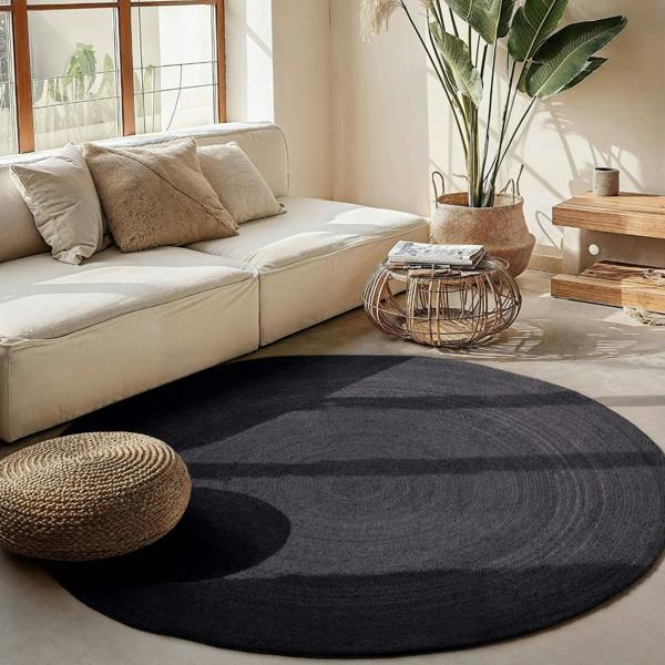 Braided Jute Rug Round Rangpur Black
