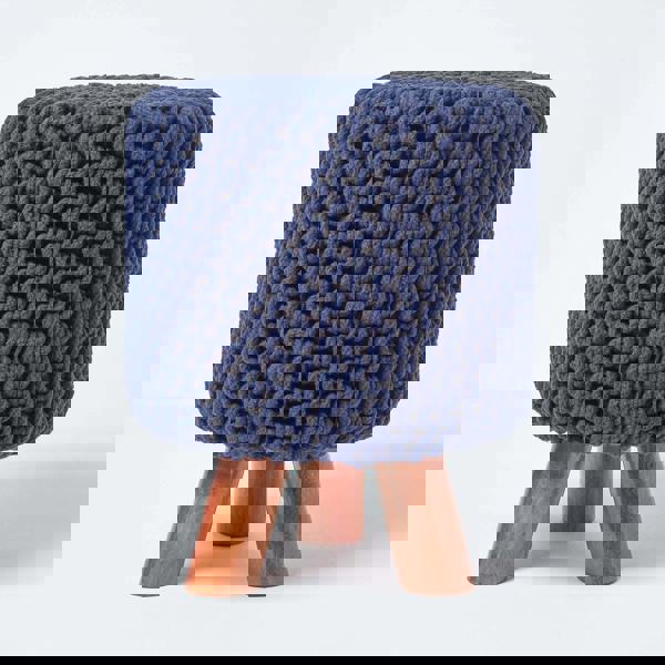 HOMESCAPES Tall Cotton Knitted Footstool on Legs