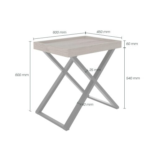 Wyld Haus Parma Grey Ages Oak Cross Leg Tray Side Table