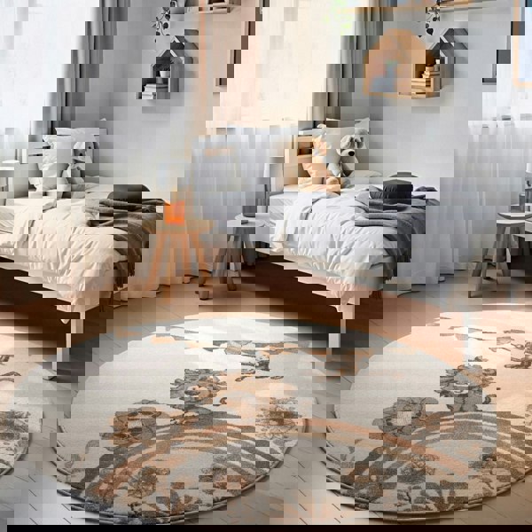 Kids Round Lion Rug, Heat-insulating, Cream Colour, Easy to CLean |THE RUGS