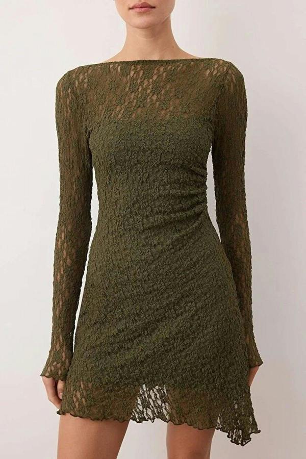 WOVCOR Asymmetrical Mini Lace Knit Dress with Back Detail