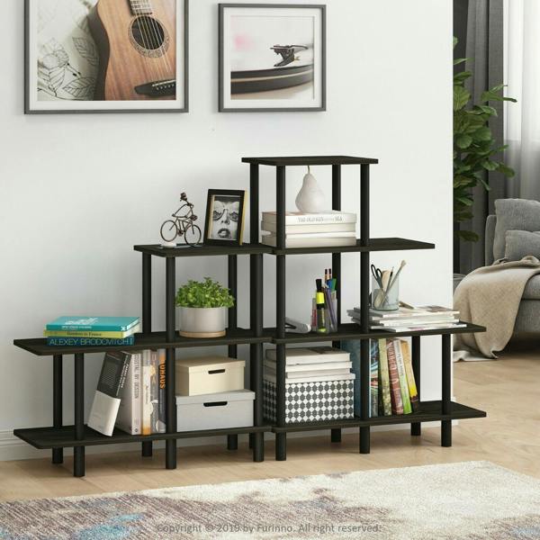 WALPLUS Turn-N-Tube 3-Tier Cube Ladder Shelf, Espresso/Black perfect for organized storage and display