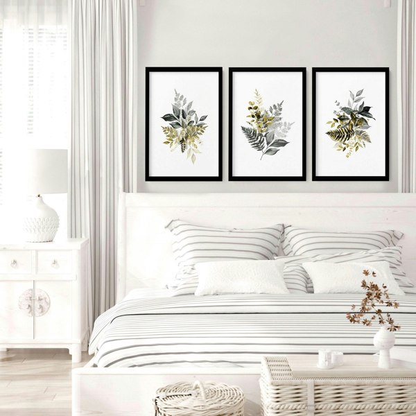 Grey paintings for bedroom | set of 3 wall art prints