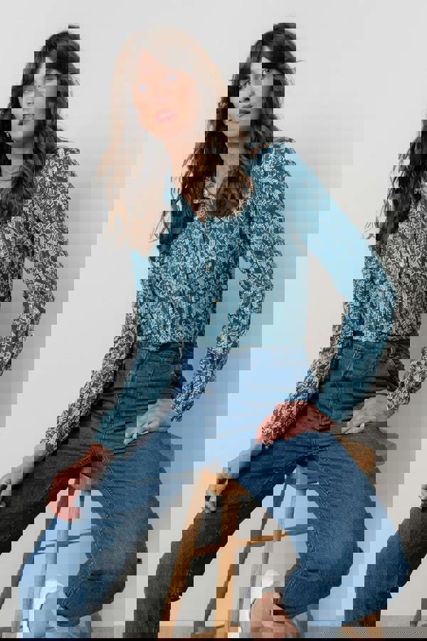 Bowbridge Printed Cotton Jersey Shirt Petrol | Lily and Me Clothing